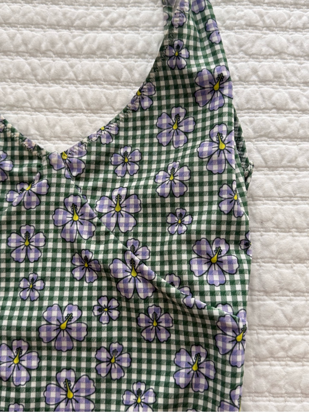 Inner Relm One-Piece Shorts Surf Swim Suit L Large Green Gingham Floral — image 3 of 6